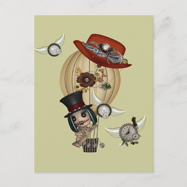 gotische Jugendstil-Heißluftballon Steampunk Art Postkarte (Vorderseite)