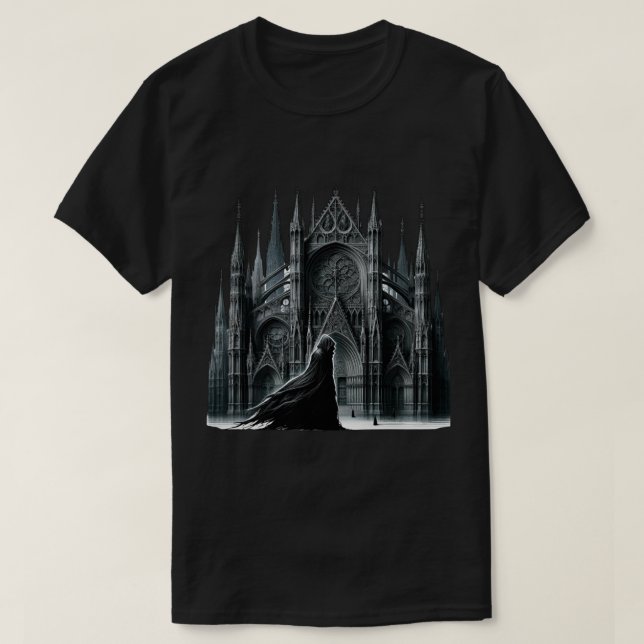 Gotische Kathedrale mit Geist und Geist-Geist-Pass T-Shirt (Design vorne)
