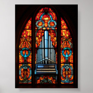 Gotische Kathedrale Pfeifenorgel Buntglasfenster Poster