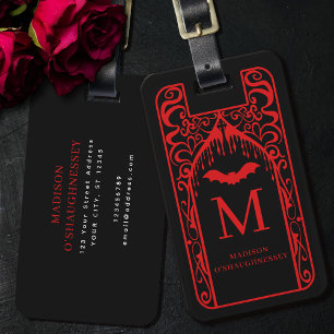 Gotische Kathedrale Rot Schwarzes Vampir-Monogramm Gepäckanhänger