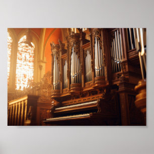 Gotische Kathedralen-Orgel mit warmer Sonnenlicht Poster