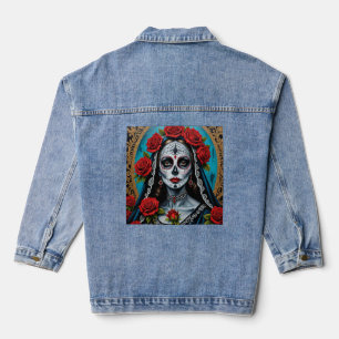 Gotische Katrina mit Rose Tag des Toten T-Shirts Jeansjacke