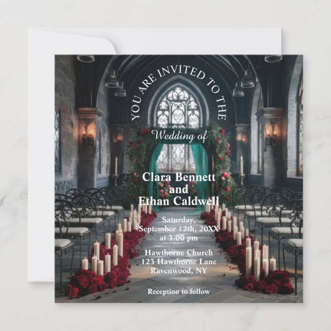 Gotische Kirchenhochzeit Einladung (Vorderseite)