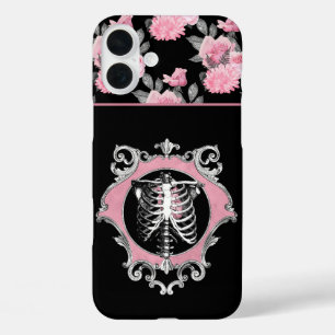 Gotische Liebe Rosa und schwarze Skelette Herz B iPhone 16 Plus Hülle