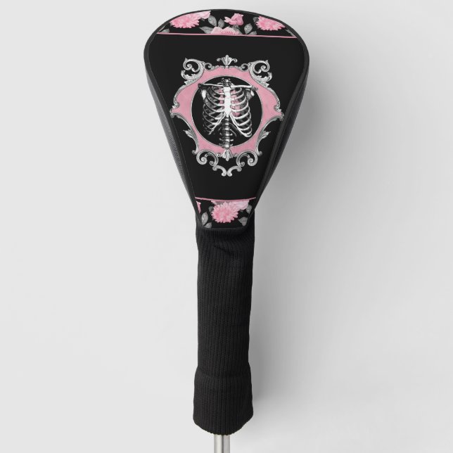 Gotische Liebe | Rosa und schwarze Skelette Herz B Golf Headcover (Vorderseite)