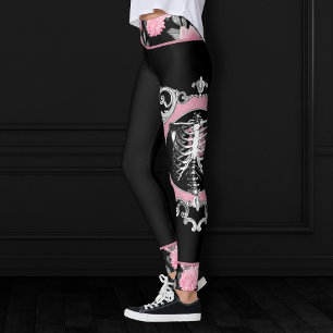 Gotische Liebe Rosa und schwarze Skelette Herz B Leggings