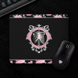 Gotische Liebe | Rosa und schwarze Skelette Herz B Mousepad