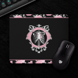 Gotische Liebe   Rosa und schwarze Skelette Herz B Mousepad