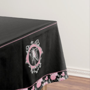 Gotische Liebe Rosa und schwarze Skelette Herz B Tischdecke