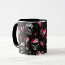 Gotische Liebe Skulls und Rote Herzen