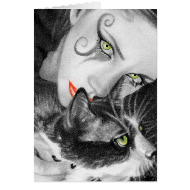 Gotische Mädchen-Miezekatze-Karte (Vorne)