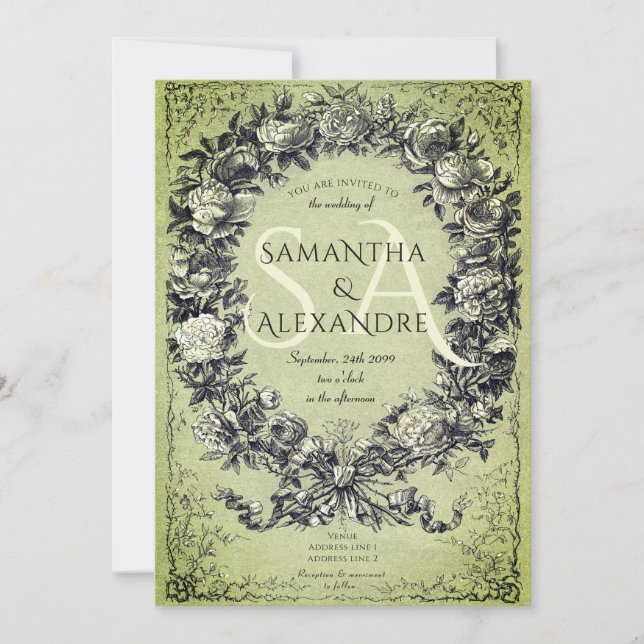 Gotische Mittelalterliche Rose Wreath Wedding Einladung (Vorderseite)
