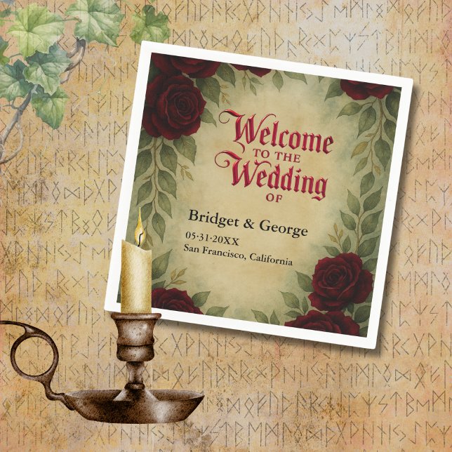 Gotische Mittelalterliche Vintage Rose Hochzeit Serviette (Von Creator hochgeladen)