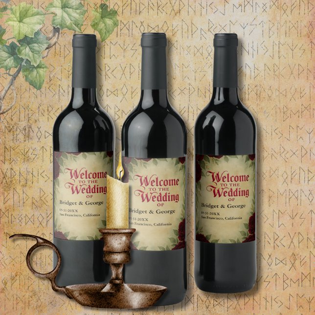 Gotische Mittelalterliche Vintage Rose Hochzeit Weinetikett (Von Creator hochgeladen)