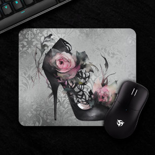 Gotische Mode Stiletto Heel mit Mauve Pink Roses Mousepad