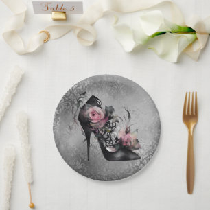 Gotische Mode Stiletto Heel mit Mauve Pink Roses Pappteller