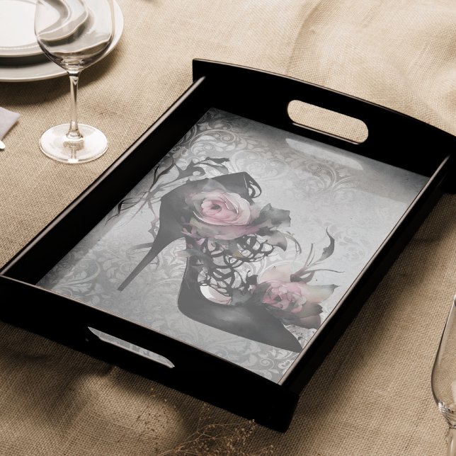 Gotische Mode Stiletto Heel mit Mauve Pink Roses Seidenpapier (Von Creator hochgeladen)