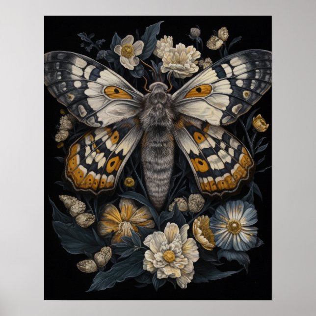 Gotische Motten und Blume Art Print Poster (Vorne)