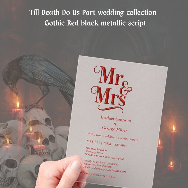 gotische Mr & Mrs  – Rote Metallschrift  Acryleinladungen (Von Creator hochgeladen)