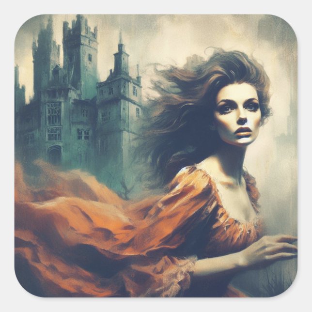 Gotische Romantik Bucht Cover Spooky Burg Horror Quadratischer Aufkleber (Vorderseite)
