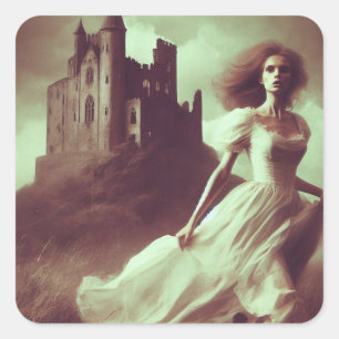 Gotische Romantik Bucht Cover Spooky Burg Horror Quadratischer Aufkleber