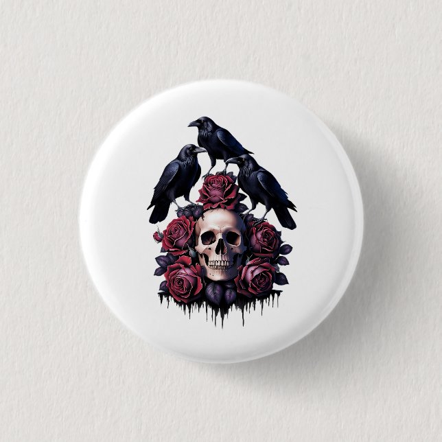 Gotische Romantik: Wo Schädel, Rose und Ravens Ent Button (Vorderseite)