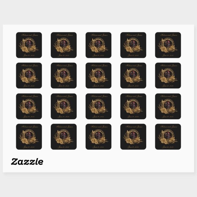 Gotische Romanze-Hochzeit Quadratischer Aufkleber (Blatt)