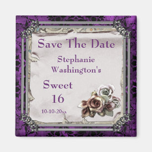 Gotische Rose & Black Damask 16. Save the Date Magnet