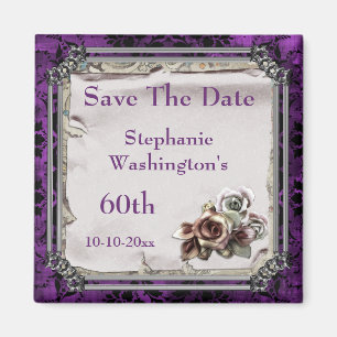 Gotische Rose & Black Damask 60. Save the Date Magnet