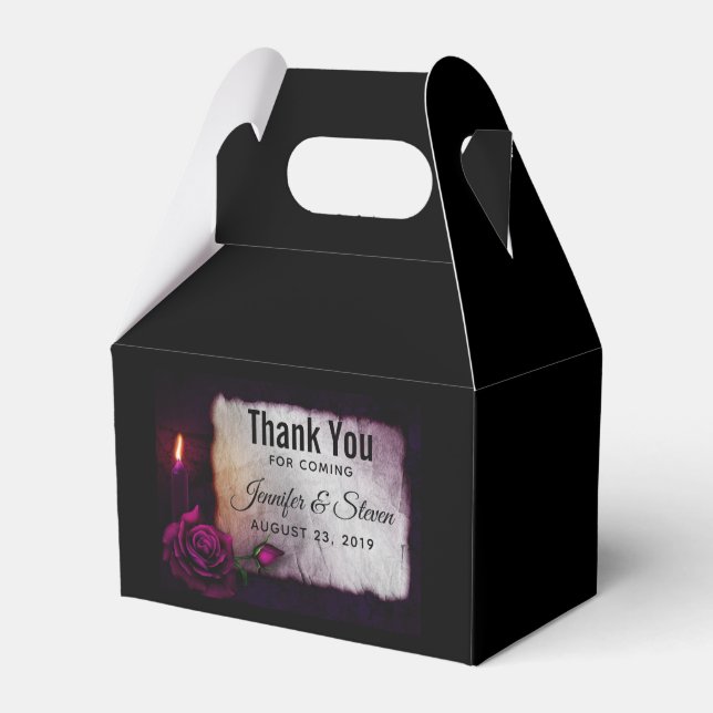 Gotische Rose, Kerze und Parchment-Hochzeit Geschenkschachtel (Vorderseite)