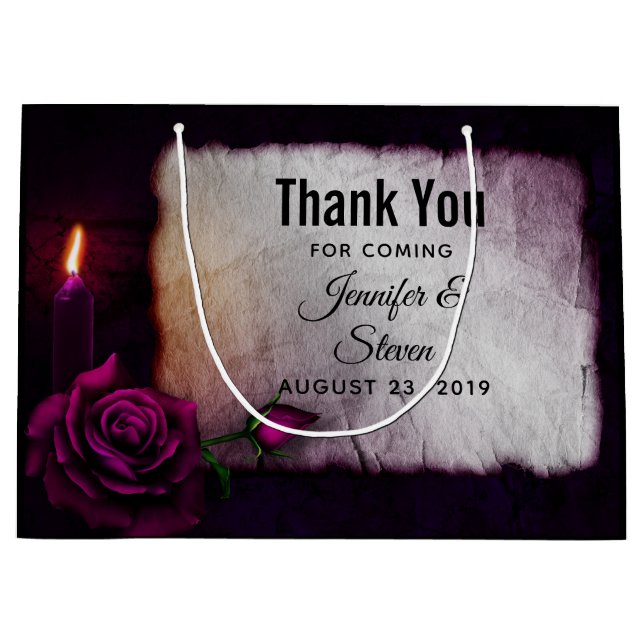 Gotische Rose, Kerze und Parchment-Hochzeit Große Geschenktüte (Vorderseite)