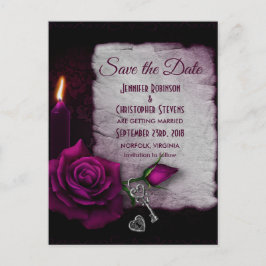 Gotische Rose, Kerze und Schlösser Save the Date Postkarte