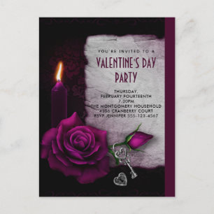 Gotische Rose, Kerzen und Locket Valentine Party Postkarte
