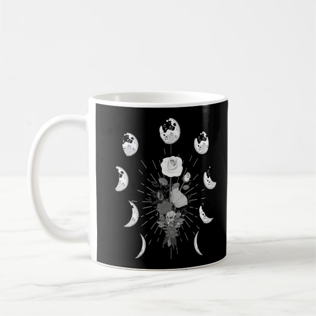 Gotische Rose Mondphasen Witchy Crescent Kaffeetasse (Links)