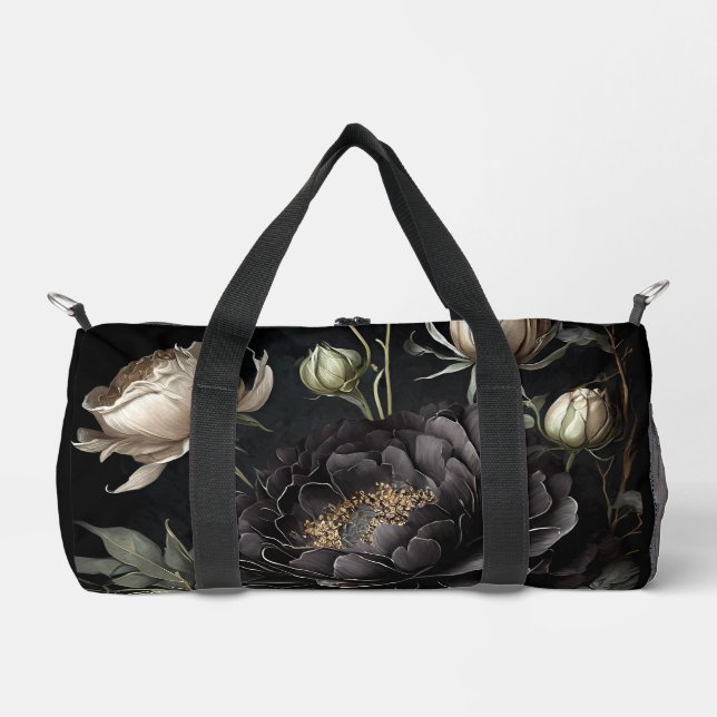 Gotische Rose Schwarze Blume Duffle Bag (Vorderseite)