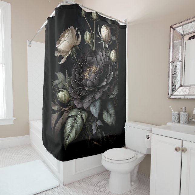 Gotische Rose Schwarze Blume Duschvorhang (Beispiel)
