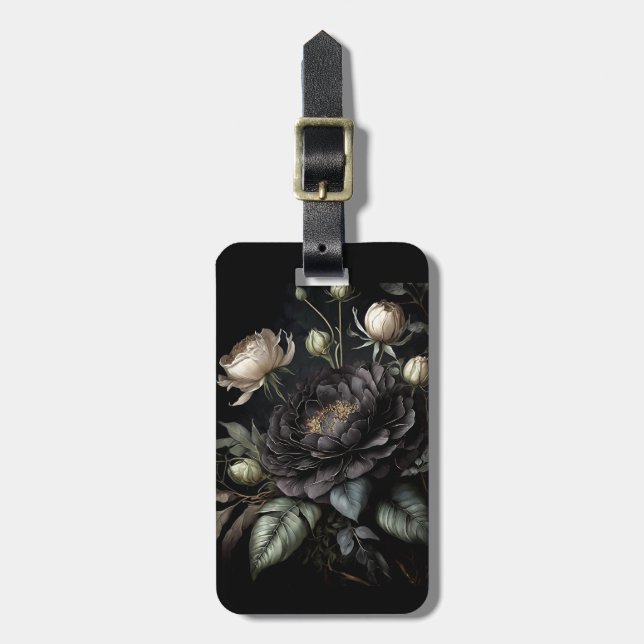 Gotische Rose Schwarze Blume Gepäckanhänger (Vorderseite vertikal)