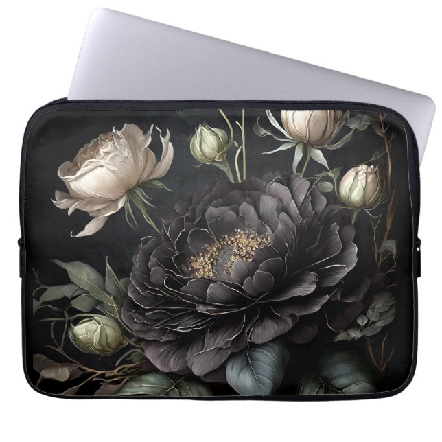 Gotische Rose Schwarze Blume Laptopschutzhülle (Vorderseite)
