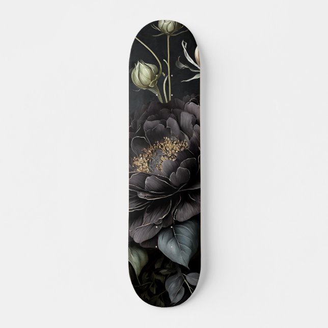 Gotische Rose Schwarze Blume Skateboard (Vorne)