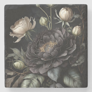 Gotische Rose Schwarze Blume Steinuntersetzer