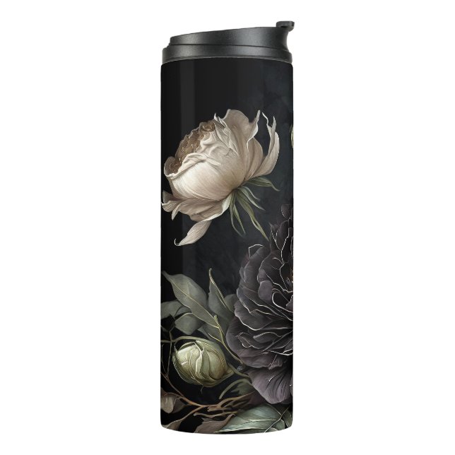 Gotische Rose Schwarze Blume Thermosbecher (Nach links gedreht)
