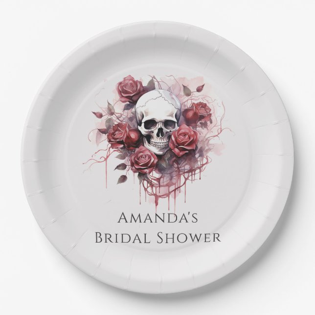 Gotische Rose Skull Halloween Brautparty Pappteller (Vorderseite)