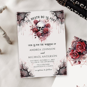 Gotische Rose Skull Halloween Hochzeit Einladung