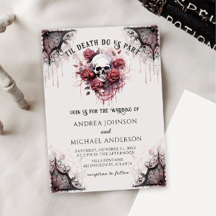 Gotische Rose Skull Halloween Hochzeit Einladung