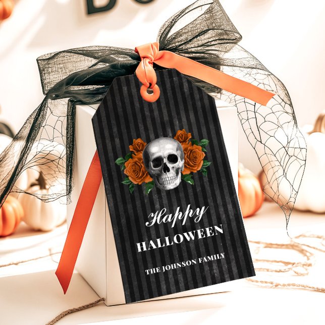Gotische Rose & Skull Happy Halloween Geschenkanhänger (Gothic Roses & Skull Happy Halloween Gift Tags)