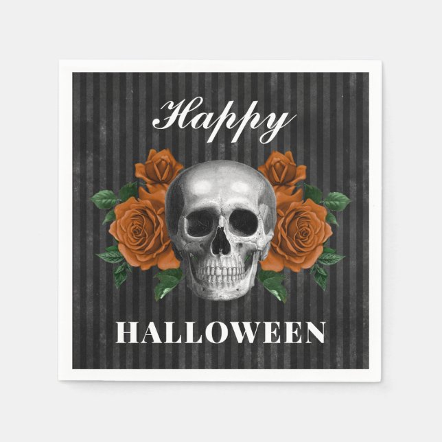 Gotische Rose & Skull Happy Halloween Serviette (Vorderseite)