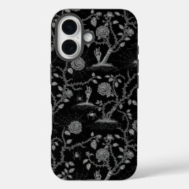 Gotische Rose und Knochenmuster iPhone 16 Hülle