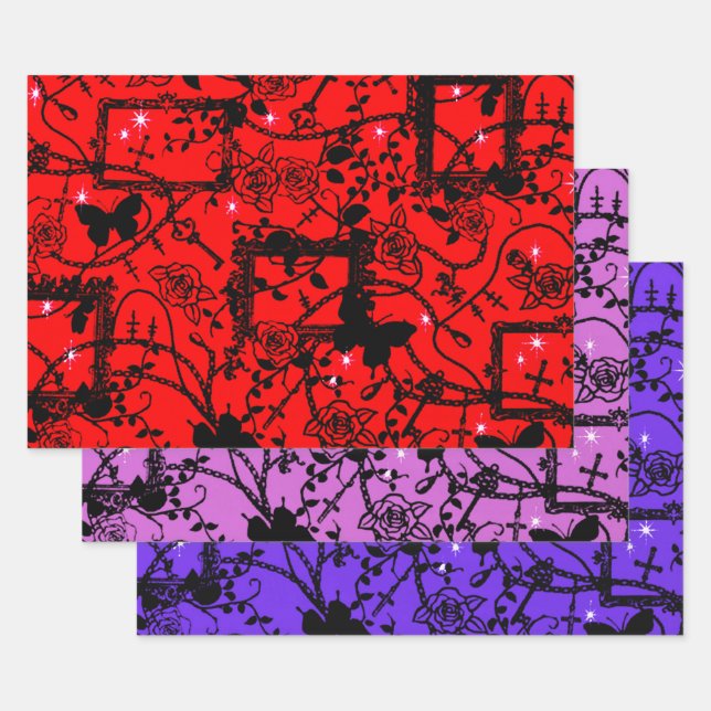 Gotische Rose und Schmetterlinge Geschenkpapier Set (Set)