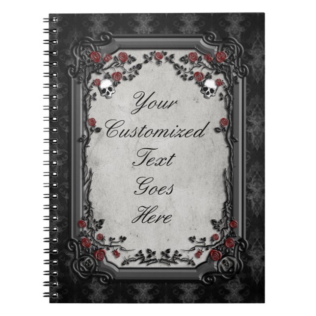 Gotische Rosen u. Schädel Notizblock (Vorderseite)