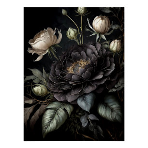 Gotische Rosenanordnung schwarze Blume Poster